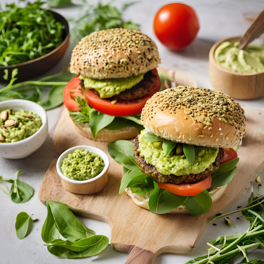 Veganer Burger mit Pistazienpesto